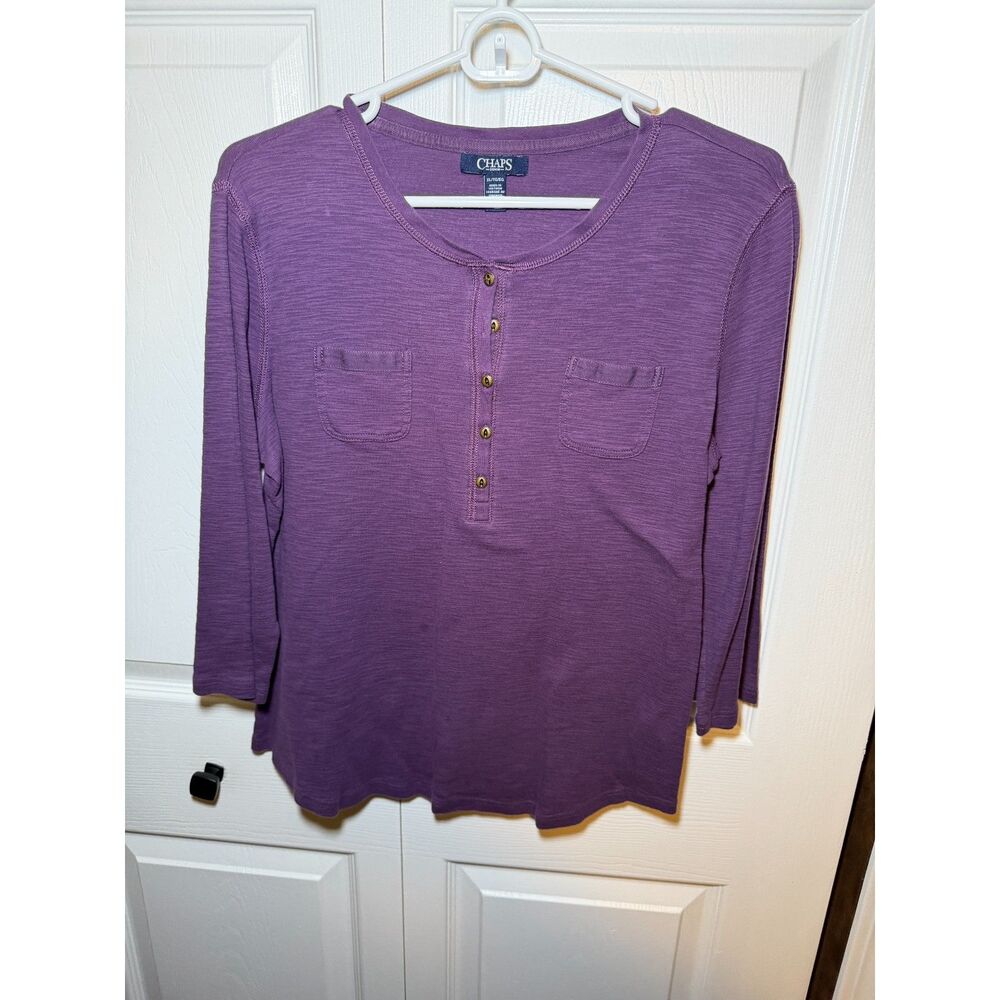 Chaps Denim Women's XL Purple Henley 3/4 Sleeve Knit Top with Chest Pockets